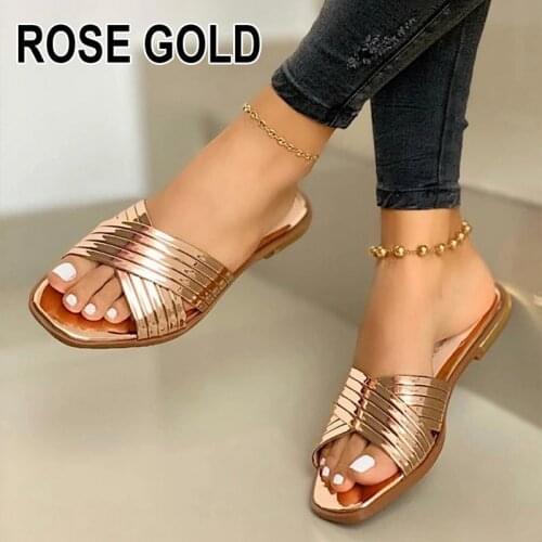 Fashion Slippers for Women Summer Slip On PU Ladies Flat Shoes Casual Woman Striped Sandals Female Comfort Slides 2021