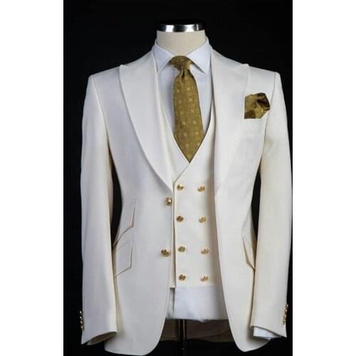 Custom Made Groom tuxedo Best mens wedding Three Pieces Top Lapels Double Buckle mens Business Suit (Jacket+Pants+Vest)
