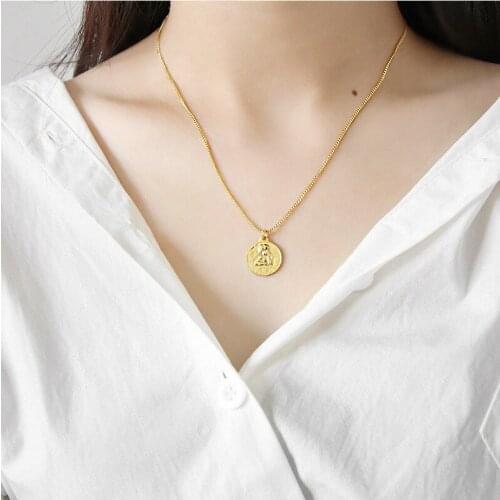 Rongho Vintage Metal Cupid chokers necklaces for women gold chain necklace metal coin pendant necklace