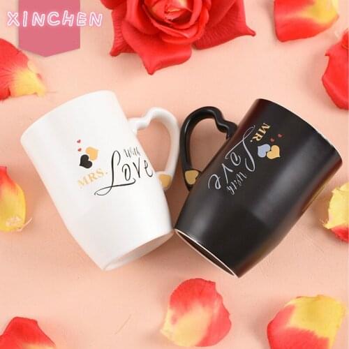 XINCHEN Lovers Cup A Couple of Lovers Ceramic Water Cups Lovely Ceramic Cup Pair Set Simple Creative Mugs Milk Coffee Mugs