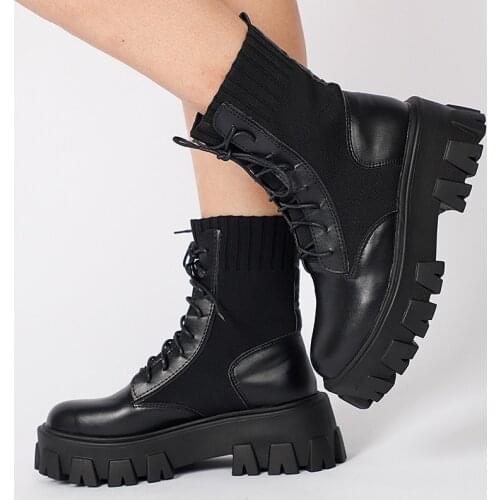 Autumn/winter Fashion Women Ankle Motorcycles Boots Platform Chunky Heel Round Toe Stretch Tube Biker Shoes Ladies Female