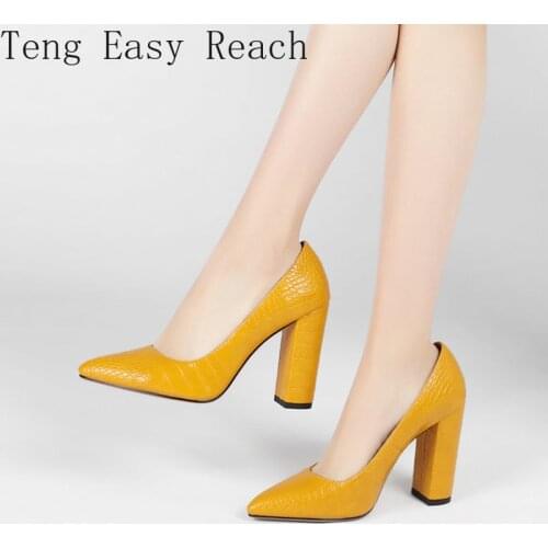 2021 Microfiber Pointed Toe Fashion Women Pumps Spring Autumn 39 Square High Heel Shallow Female Shoes Big Size 34-43