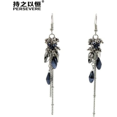 Vintage Crystal Beades Statement Drop Long Tassel Earrings For Women Fashion 2019 Boho Earrings Trendy Jewelry