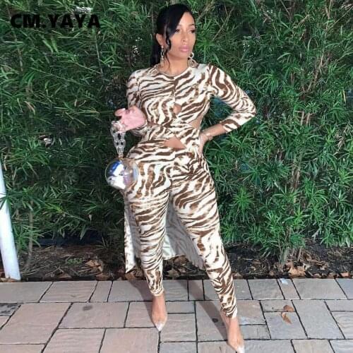 CM.YAYA Women Fashion Set Print Long Tees Tosp and Pencil Pants Two 2 Piece Sets Ladies Fashion Outfit Casual Tracksuit Autumn