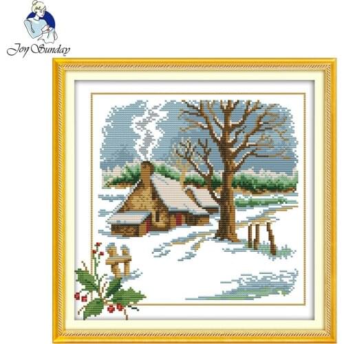 Joy Sunday scenic style Rural cottage winter cross stitch sites landscape pattern painting for home decoration