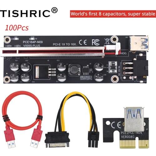 TISHRIC 100Pcs Riser Card PCI-E 1X 4X 8X 16X Extender Newest VER009S Plus Mining Super Version PCE External Graphics Mining Card