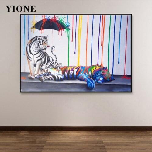 Abstract Street Graffiti Animal Canvas Painting Funny Tiger Colorful Rain Umbrella Wall Art Picture Home Decor Poster Prints