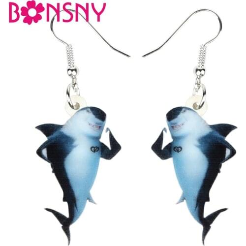 Bonsny Acrylic Ocean Sea Shark Fish Earrings Drop Dangle New Ocean Collection Jewelry Party Charms Gifts For Women Friends Girls