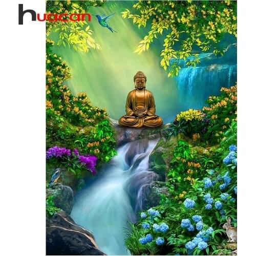 Huacan 5D DIY Diamond Painting Religion Buddha Full Square Rhinestone Diamond Embroidery Landscape Beadwork Decor Home Gift