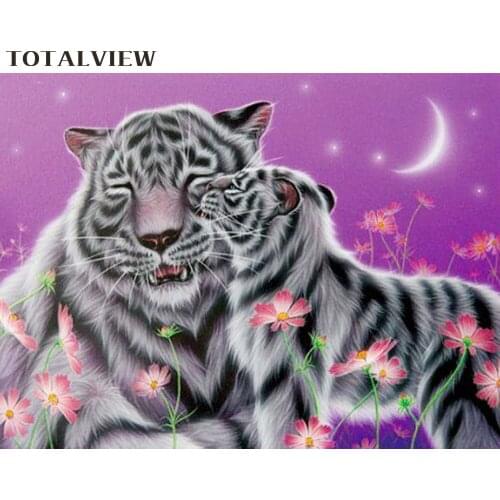 Needlework Diamond Painting Cross Stitch Flowers Diamond Embroidery Cute Tiger Animals Square Full Diamond Home Decoration