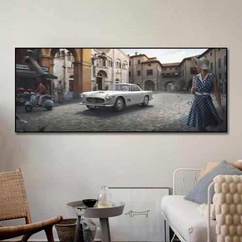 Car Drive In City Poster Painting Canvas Print Nordic Home Decor Wall Art Picture For Living Room Frameless