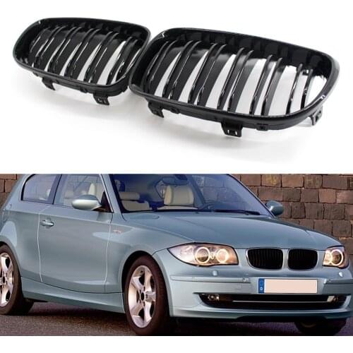 Car Lights Decoration Frame Accessory Front Kidney Grille Grill for BMW E81 3-Door E87 5-Door Double Slat Gloss Black