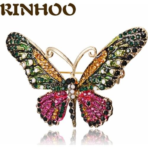 Rinhoo Colorful Rhinestone Butterfly Brooches Women Enamel Pin Insects Beauty Brooch Pins Office Casual Shirt Accessories Gifts