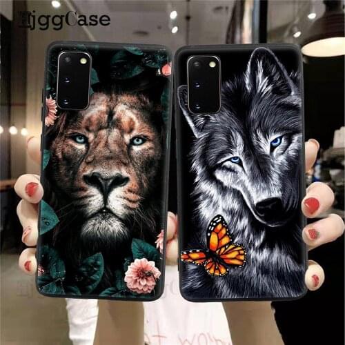 Cute Animal Tiger Wolf lion black Phone Case for Samsung S8 S9 S10 S20 Plus Ultra S10E Note 10 Lite A51 A71 Flower back Cover