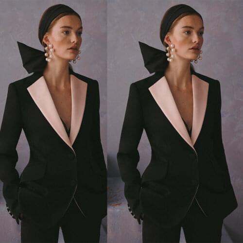 Black Women Elegant Blazers Set Long Sleeve Custom Made Office Lady Two Piece Suits Work Outfits Matching Set (Jacket+Pants)