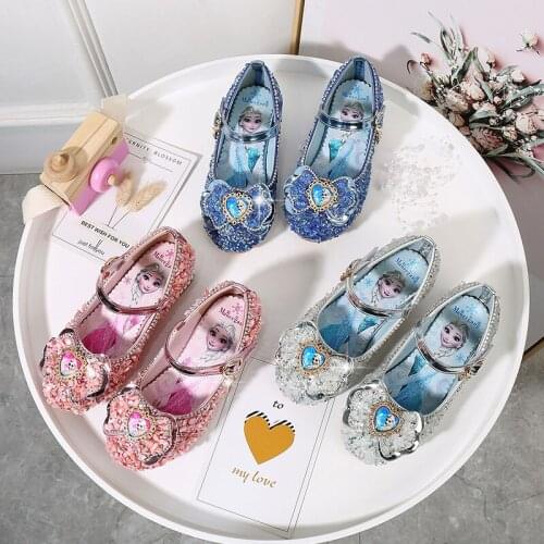 Disney girls single shoes autumn new children high-heeled frozen princess shoes little girls Korean crystal shoes