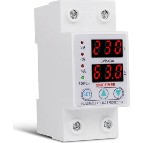 Din Rail Adjustable 63A 230V 1 Phase Over Under Voltage Protector Self-resetting