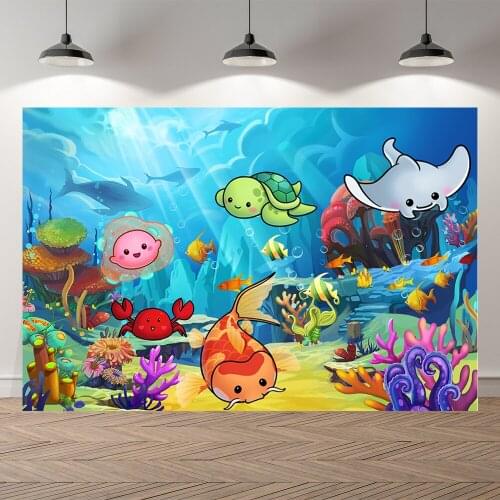 Seekpro Underwater Turtle Fish Photo Baby Mermaid Birthday Party Photography Background Photographic Backdrop For Studio Shoot