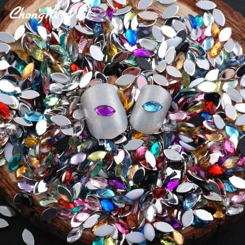Hisenlee 18 Colorful Glitter Holographic 3D Horse Eyes Nail Art Acrylic Rhinestones Marquise Nails Tools Studs Manicure Supplies