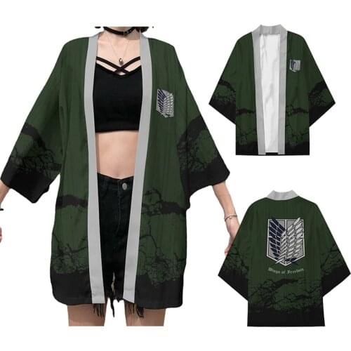 Kimono Anime Attack On Titan Eren Jaeger Cosplay Costume Kimono Scout Regiment Cloak Cardigan Haori Pajamas Bathrobe Women Party