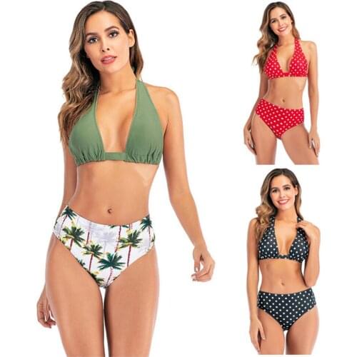 2020 Bikini Set Push Up Bathing Suit swimwear women sexy high-waist Backless beachwear two-piece Hang the neck rope print bikini