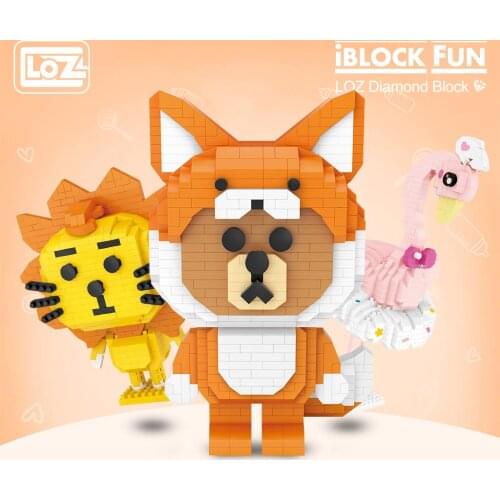 LOZ Diamond Blocks small particles building blocks animal fox bear lion head flamingo adult puzzle assembly toys Assembled Toy