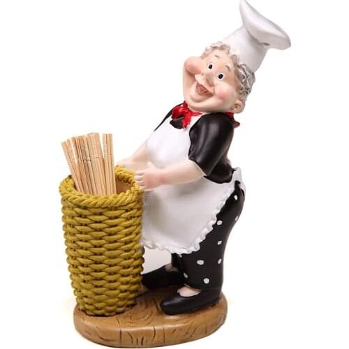 COOK TOOTHPICK HOLDER STATUE CHEF TOOTHPICK HOLDER CARD HOLDER RESIN CRAFTWORK RESTAURANT DECORATIONS DESKTOP DECORATION L3032