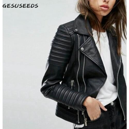 Red Black PU leather jacket women motorcycle biker jacket moto vintage faux leather jacket pink coat fall plus size Winter 2019