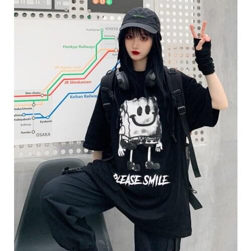 Summer dress dark tie T-shirt loose-fitting Harajuku wind short-sleeved top hip-hop street men and women