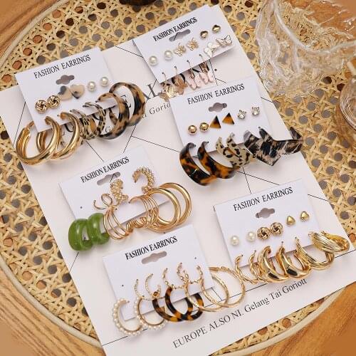 Fashion Pearl Hoop Earrings Set For Women Geometirc Gold Metal Circle Hoop Earrings Brincos 2021 Trend Jewelry Gift