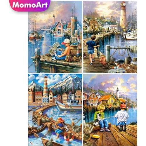 MomoArt Diamond Painting Lighthouse Picture Rhinestone Diamond Mosaic Scenery Full Square Boy Embroidery Seaside Home Decor Gift