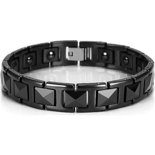 Men Square Shape Black Ceramic Magnet Bracelet Boys Fashion Simple Sports Bracelets