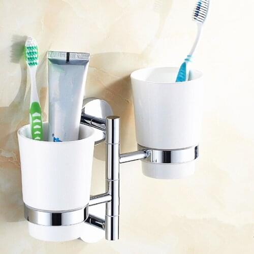 Wall mounted brass chrome bathroom cup holders,Home Bathroom Rotatable Activities towel bar,Bathroom ceramic toothbrush cup
