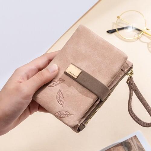 Portable Mini Purse PU Leather Women Wallets Buckle Zipper Coin Money Bags Card Holders Wristband Short Vintage Ladies Clutch