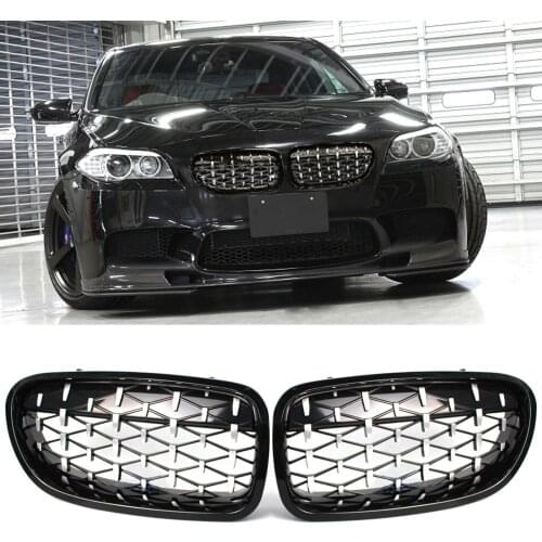 Gloss Black & Chrome Front Kidney Grille Grill M Diamond Style For BMW F10 F11 528i 535i 4D M5 2011-2016