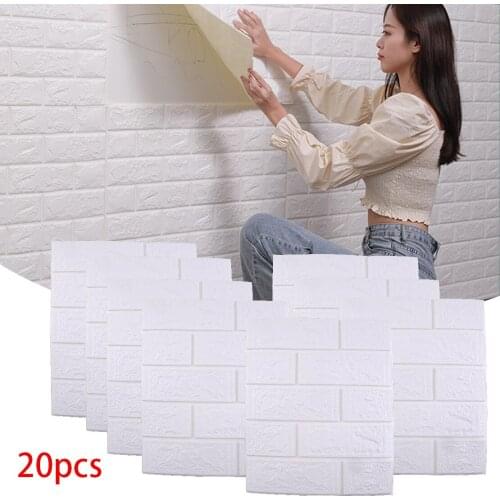 20Pcs Foam 3D 38.5x34.3cm Tile Self-adhesive Brick Embossed Wall Stickers Panels Sofa Background Living Room Bedroom Accessory