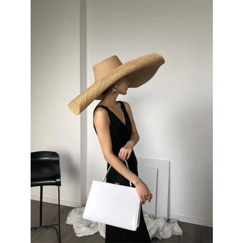 Fashion Summer Handmade Curled Raffia Hat For Women Beach Sexy Big Straw Hat Panama Sun Hat Wide Brim Bucket UV Protection Cap