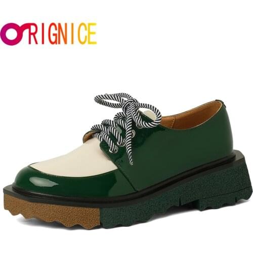 Orignice 2021 Fashion Brand Design Women Platform Pumps Mixed Color Cross Tied Thick Bottom British Style Casual Single Shoes