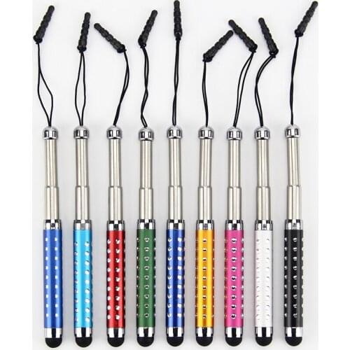 Universal Crystal Mini Three Telescopic Capacitive Touch Screen Stylus Pen With Dust Plug For Mobile Phone 1000pcs/lot