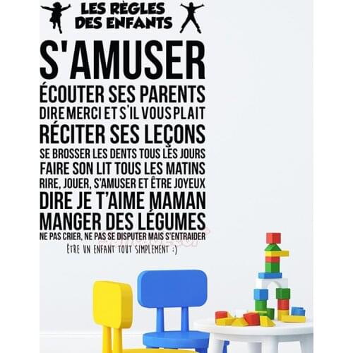 Sticker Citation Les-regles-des-enfants Vinyl Wall Art Decor Mural Decal Wallpaper Kids Room Home Decor Poster House Decoration
