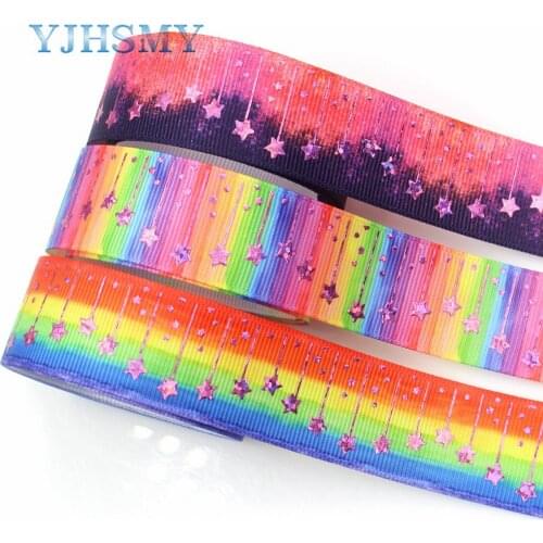 YJHSMY G-181013-1368,25 mm 5 Yards laser Colored pentagonal stars Printed grosgrain ribbon,DIY Clothing Handmade materials