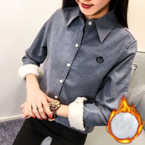 Plus velvet Thick Autumn Winter new womens Blouse Slim Square Collar Shirt Women Solid Warm Long-sleeved Bottoming Shirt