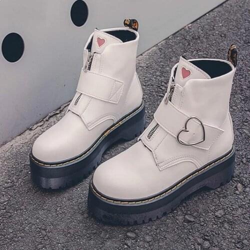 2020 New Spring Autumn Motorcycle Boots Women Fashion Love Heart Round Toe Platform Wedges Combat Boots Ladies Shoes Botas Mujer
