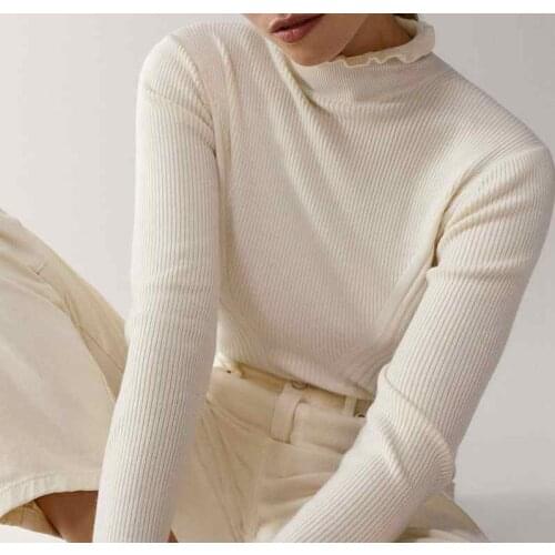 Women Sweater Solid Color Turtleneck Sweater Lace Leader Sweater Womens Turtleneck Sweater