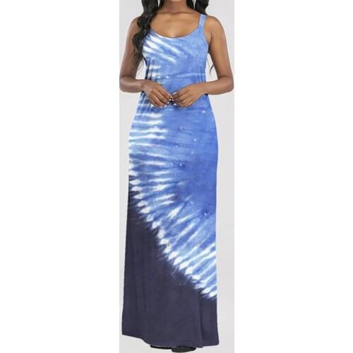 2021 New Fashion Vintage Women Dress Sleeveless Slim Stretchy Summer Beach Long Dress for Beauty Purple/sky blue/ blue