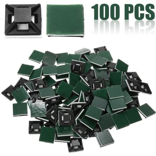 100PCS Cable Base Mounts Self Adhesive Cable Wire Zip Tie Mounts Bases Wall Holder Fixing Seat Clamps Sticky Socket 12.5mm