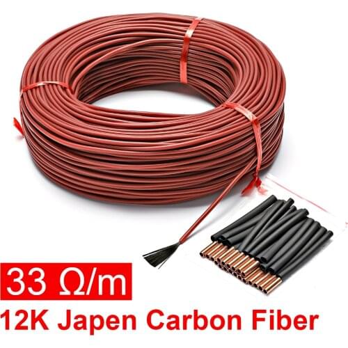 12K 33ohm/m Carbon Fiber Heating Cable 10/15/20/30/50/100m Warm Floor Heating Wire