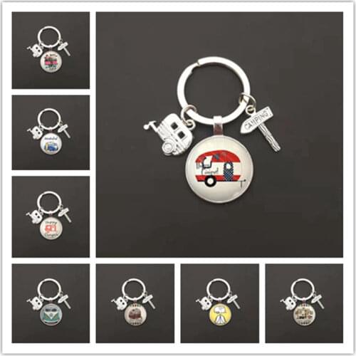 2021 new cute camper wagon keychain, I love camping keychain, trailer road sign keychain, vacation travel souvenir gift