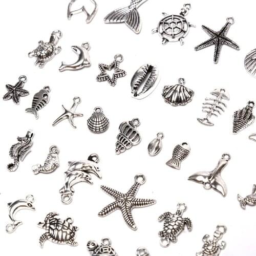 40Pcs/Set Shell Starfishes Pendant DIY Craft Jewelry Findings For Women Men Mixed Vintage Sea Animal Charms Seahorse