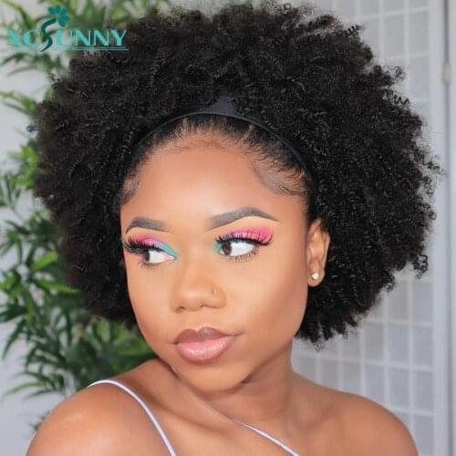 Afro Kinky Curly Bob Headband Wig Human Hair 200 Density Short Curly Wigs Remy Brazilian Full Machine Made Wig For Women xcsunny